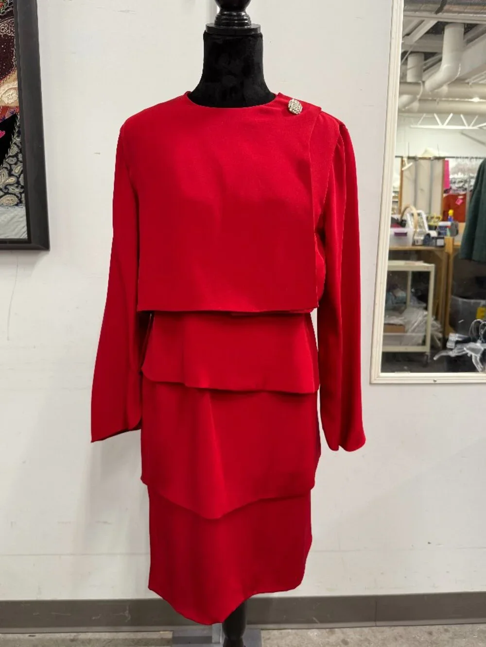 NWT Vintage Darby Scott 2-Piece Red 100% Silk Tiered Dress Set Women's Size 8